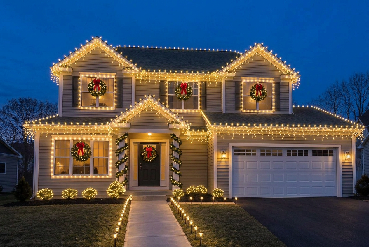 Warm white roofline — after